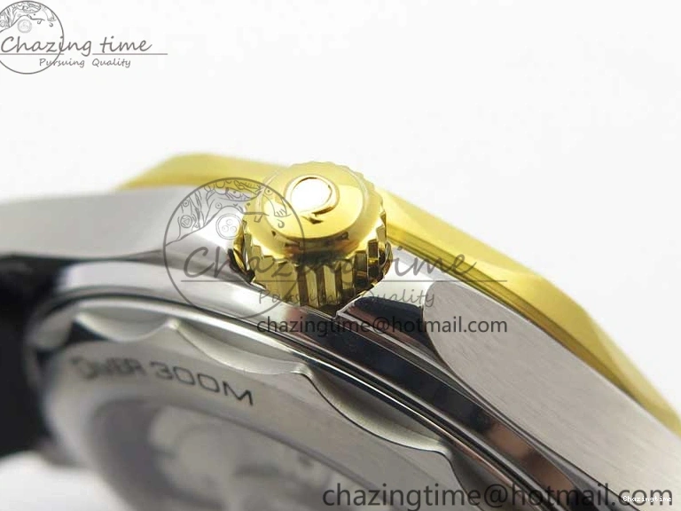 0218 Seasonal 2018 Seamaster Diver 300M SS YG VSF 1:1 Best Edition YG Bezel Black Dial on Black Rubber Strap A 7934